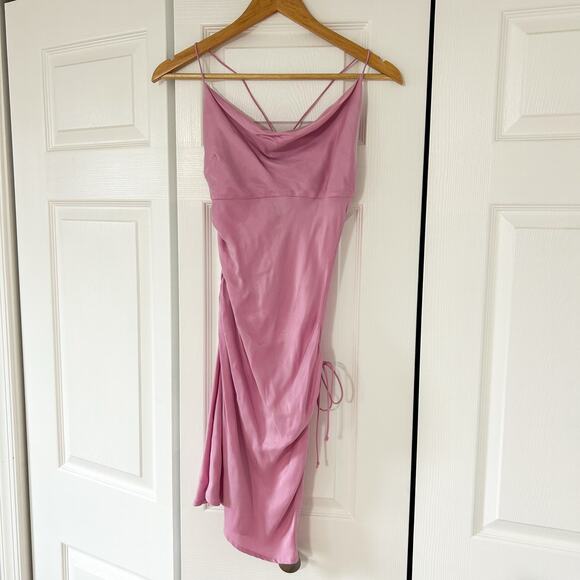 For Love & Lemons Kyra Silk Mini Dress Pink Satin Cowl Neck Open Side Size Small - Picture 2 of 9